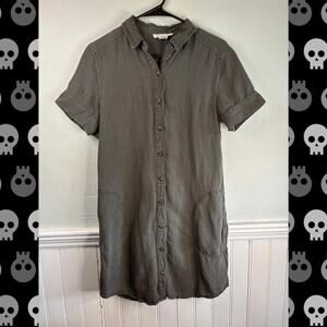 Lucky Brand Shirt Dress Olive Button Up Short Sleeve Pockets Casual S